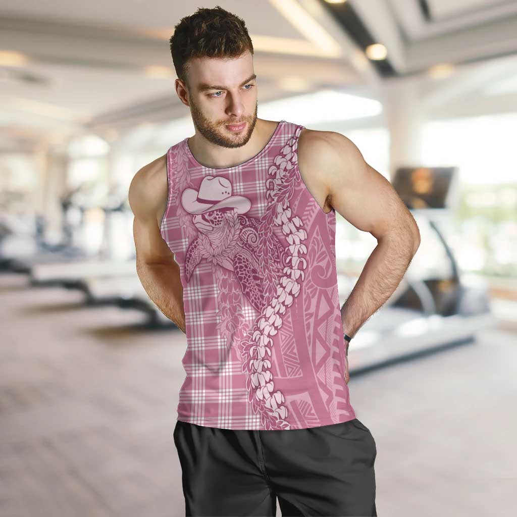 Pink Hawaii Palaka Cowboy Turtle Men Tank Top Hawaiian Paniolo Puakenikeni Maile Lei - Polynesian Pride