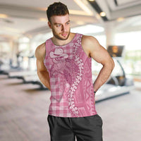 Pink Hawaii Palaka Cowboy Turtle Men Tank Top Hawaiian Paniolo Puakenikeni Maile Lei - Polynesian Pride