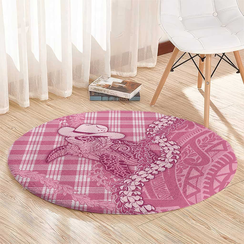 Pink Hawaii Palaka Cowboy Turtle Round Carpet Hawaiian Paniolo Puakenikeni Maile Lei - Polynesian Pride
