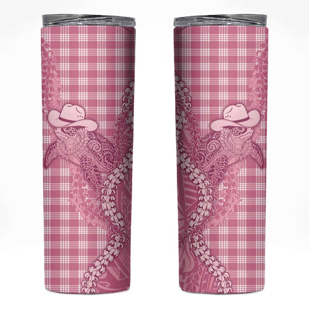Pink Hawaii Palaka Cowboy Turtle Skinny Tumbler Hawaiian Paniolo Puakenikeni Maile Lei DT05 Pink - Polynesian Pride