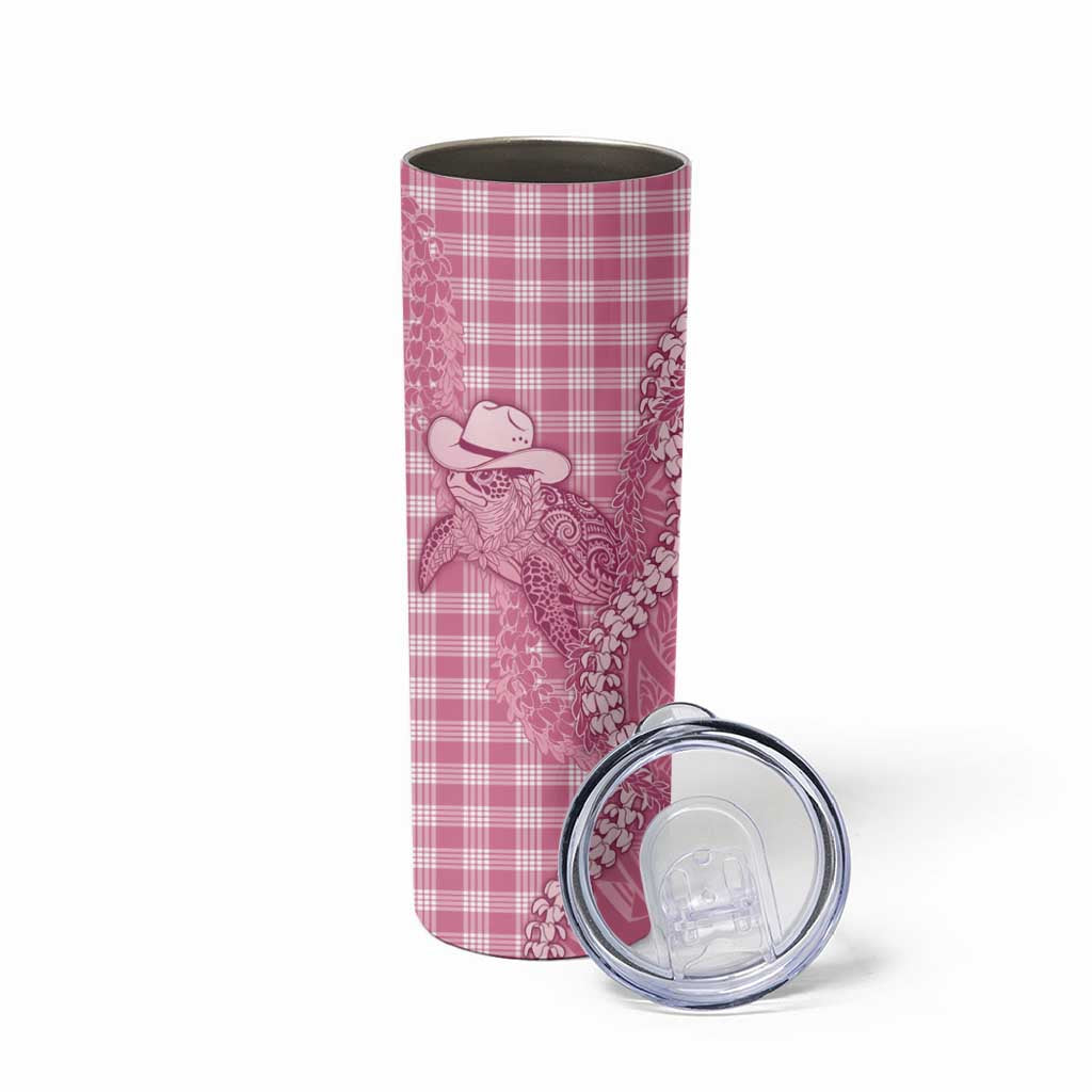 Pink Hawaii Palaka Cowboy Turtle Skinny Tumbler Hawaiian Paniolo Puakenikeni Maile Lei DT05 - Polynesian Pride
