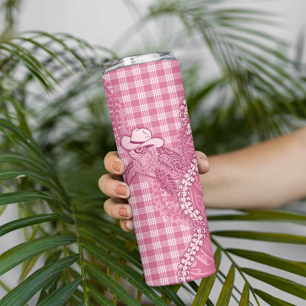 Pink Hawaii Palaka Cowboy Turtle Skinny Tumbler Hawaiian Paniolo Puakenikeni Maile Lei DT05 - Polynesian Pride