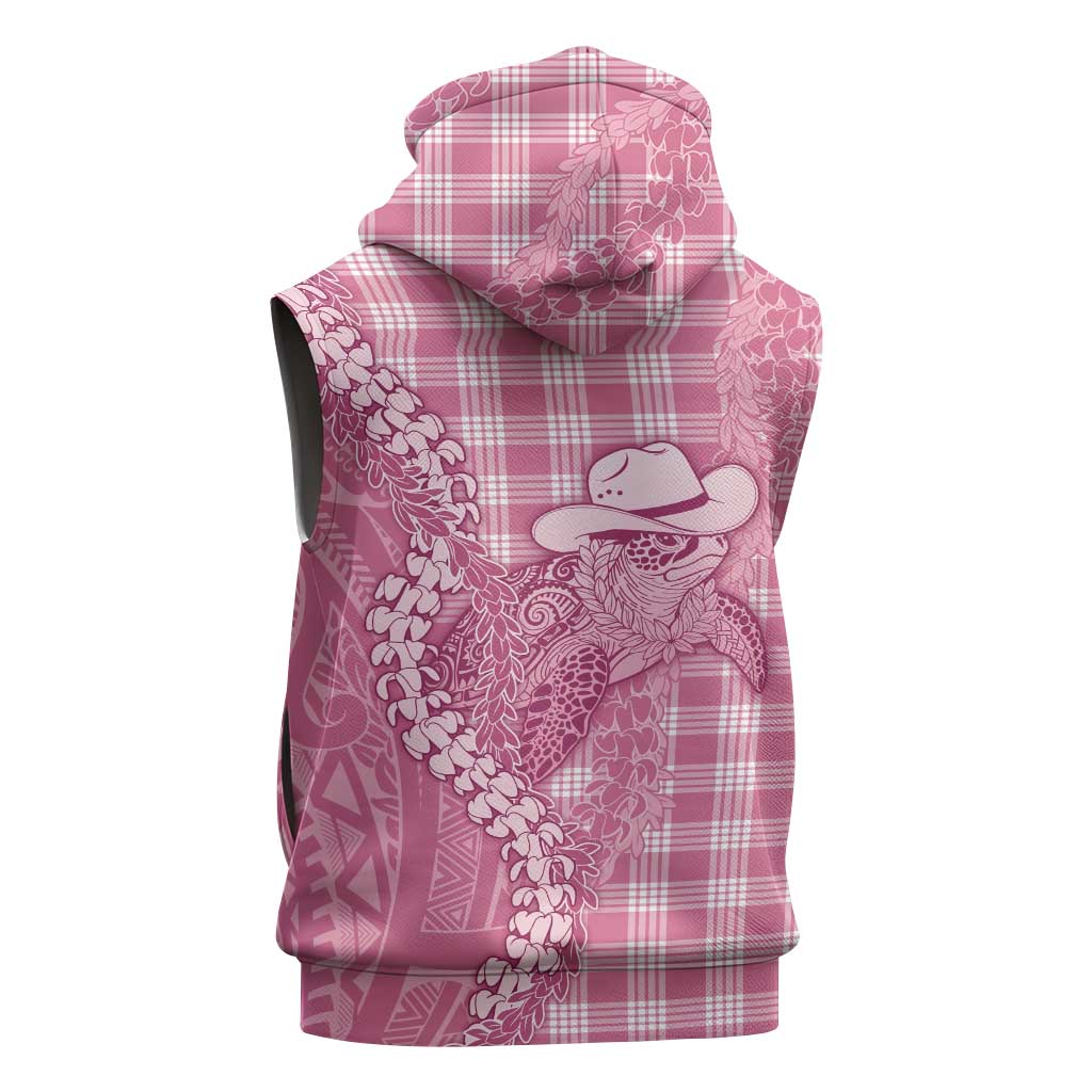 Pink Hawaii Palaka Cowboy Turtle Sleeveless Hoodie Hawaiian Paniolo Puakenikeni Maile Lei DT05 - Polynesian Pride
