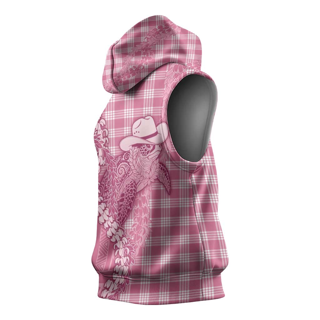 Pink Hawaii Palaka Cowboy Turtle Sleeveless Hoodie Hawaiian Paniolo Puakenikeni Maile Lei DT05 - Polynesian Pride