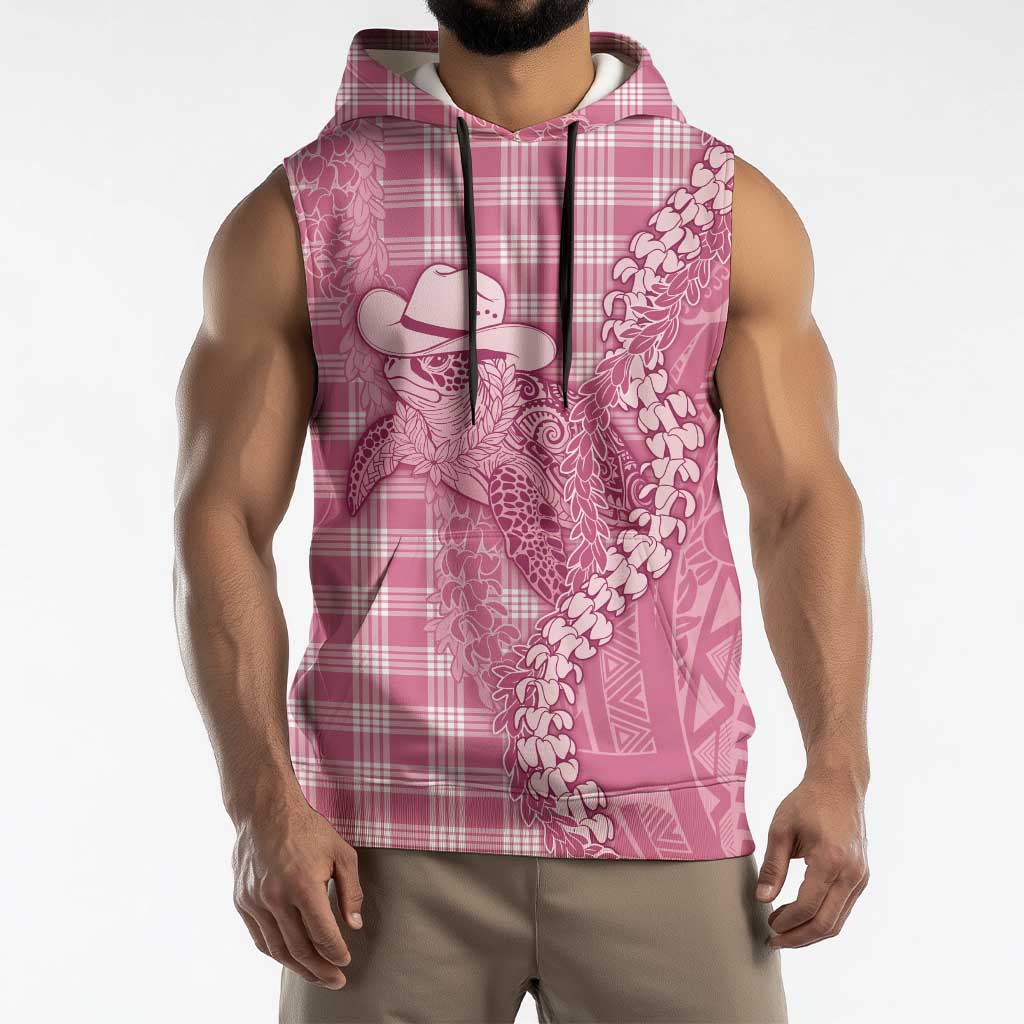 Pink Hawaii Palaka Cowboy Turtle Sleeveless Hoodie Hawaiian Paniolo Puakenikeni Maile Lei DT05 - Polynesian Pride