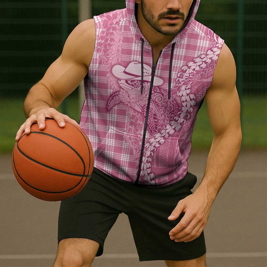 Pink Hawaii Palaka Cowboy Turtle Sleeveless Zip Hoodie Hawaiian Paniolo Puakenikeni Maile Lei DT05 - Polynesian Pride
