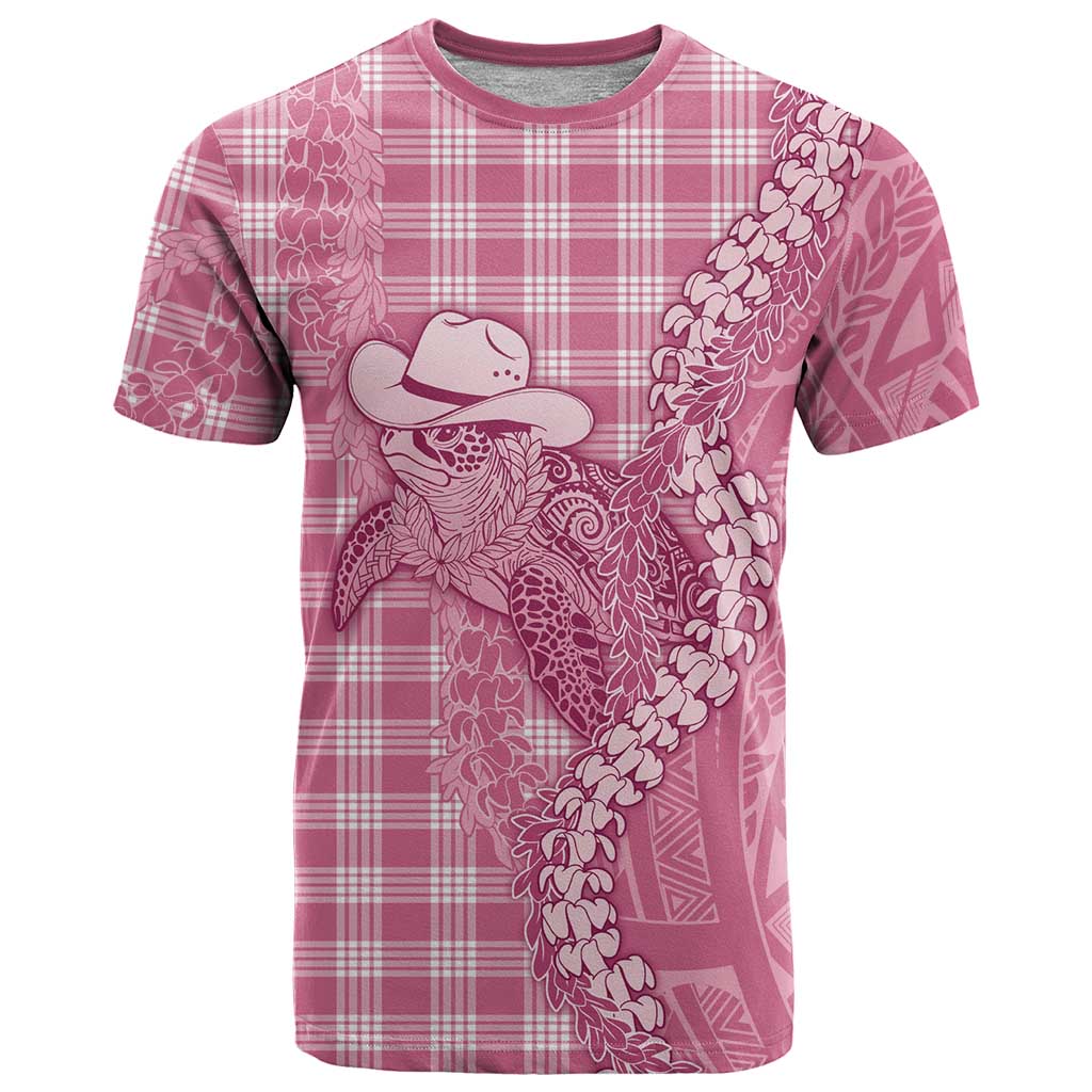 Pink Hawaii Palaka Cowboy Turtle T Shirt Hawaiian Paniolo Puakenikeni Maile Lei - Polynesian Pride