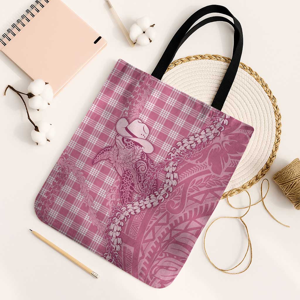 Pink Hawaii Palaka Cowboy Turtle Tote Bag Hawaiian Paniolo Puakenikeni Maile Lei - Polynesian Pride