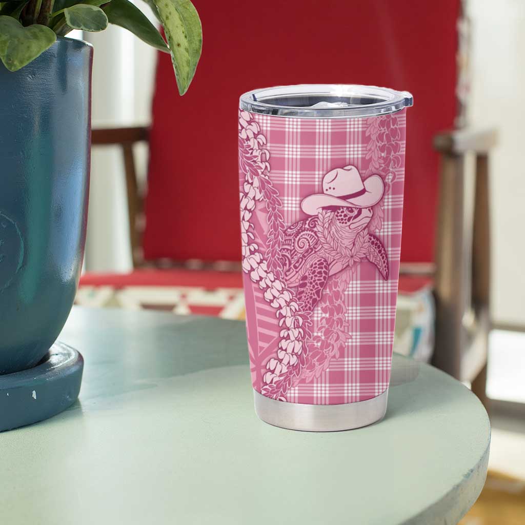 Pink Hawaii Palaka Cowboy Turtle Tumbler Cup Hawaiian Paniolo Puakenikeni Maile Lei - Polynesian Pride