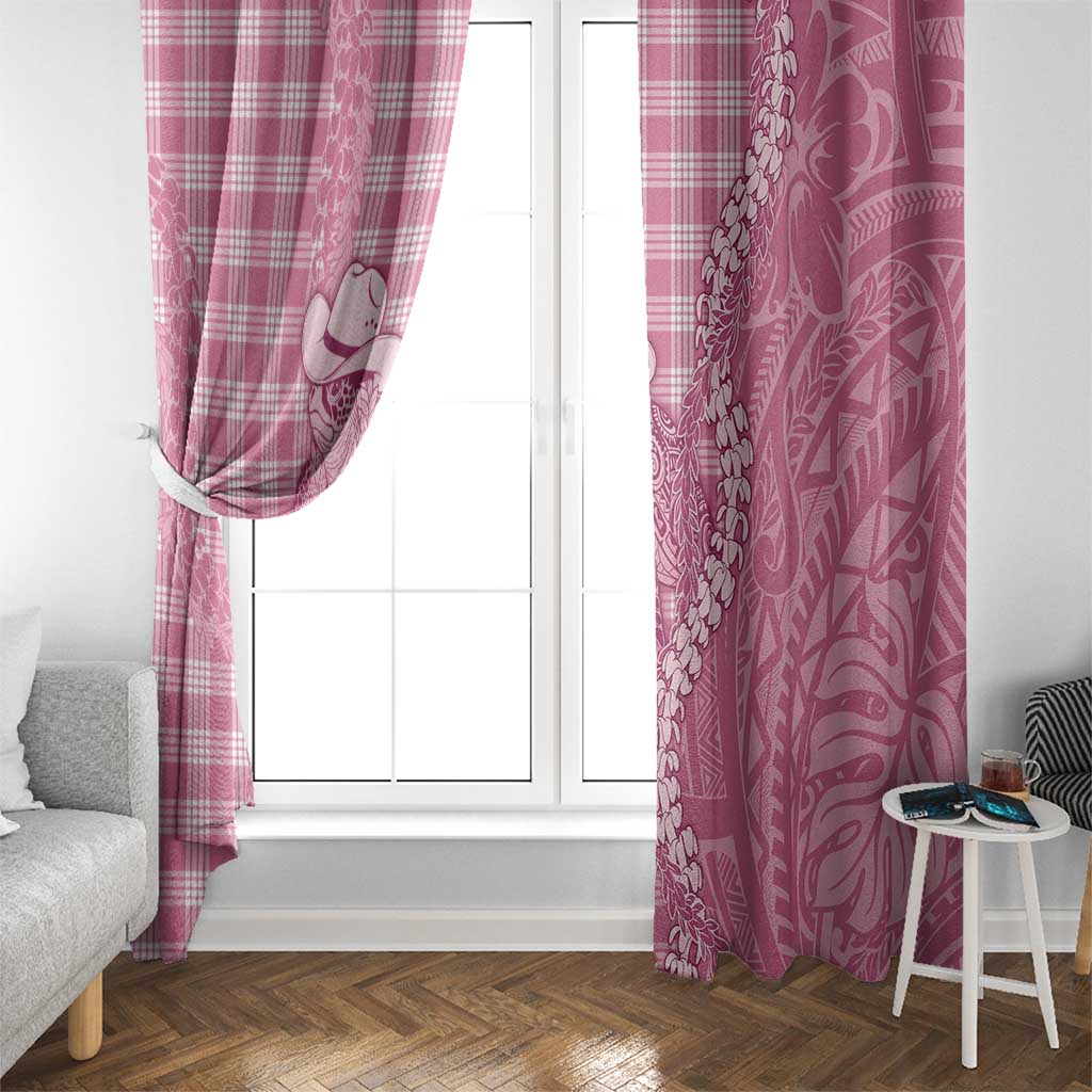 Pink Hawaii Palaka Cowboy Turtle Window Curtain Hawaiian Paniolo Puakenikeni Maile Lei - Polynesian Pride