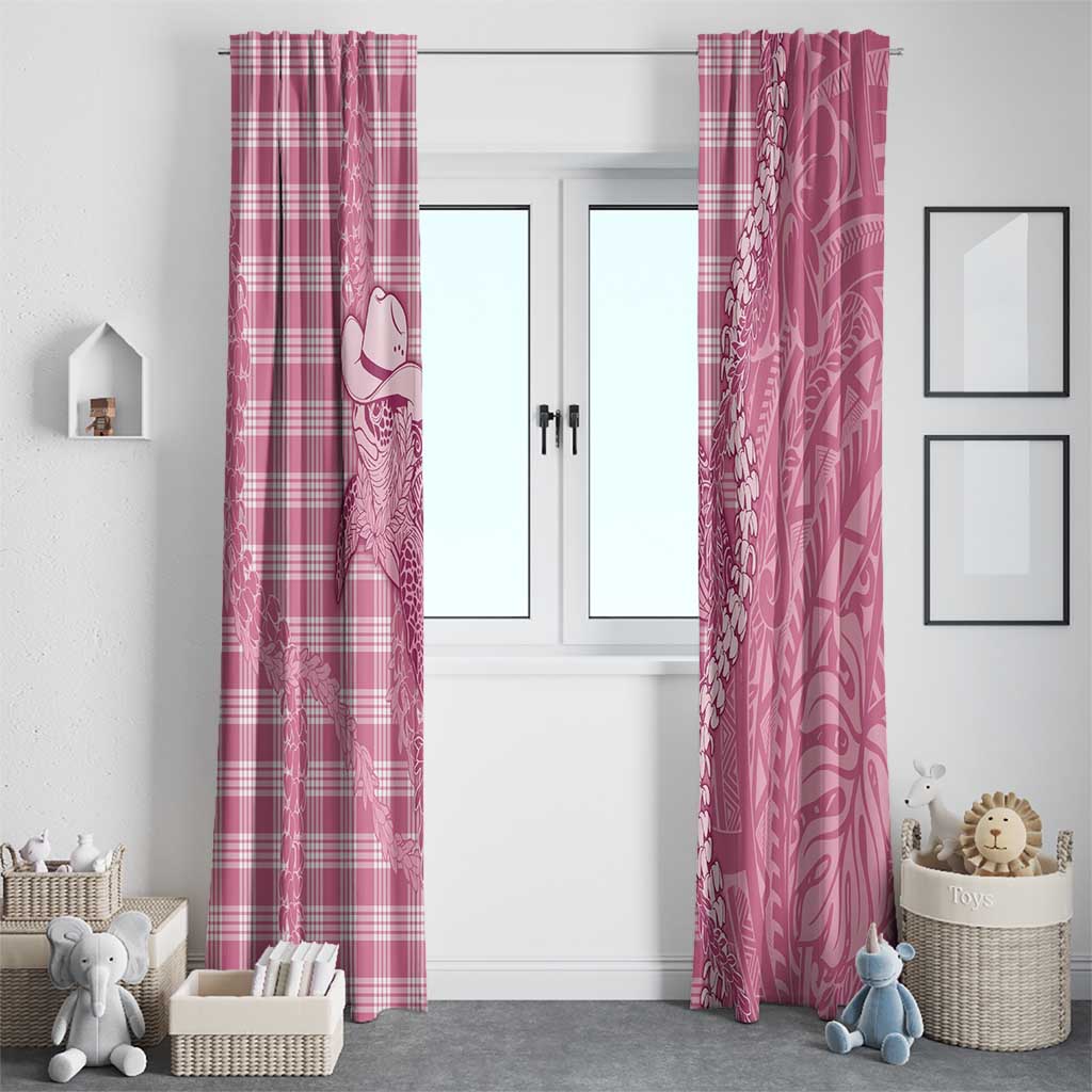 Pink Hawaii Palaka Cowboy Turtle Window Curtain Hawaiian Paniolo Puakenikeni Maile Lei - Polynesian Pride