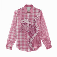 Pink Hawaii Palaka Cowboy Turtle Women Casual Shirt Hawaiian Paniolo Puakenikeni Maile Lei DT05 - Polynesian Pride