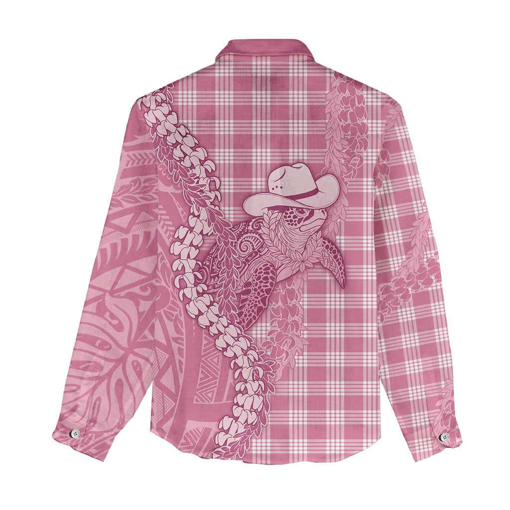Pink Hawaii Palaka Cowboy Turtle Women Casual Shirt Hawaiian Paniolo Puakenikeni Maile Lei DT05 - Polynesian Pride