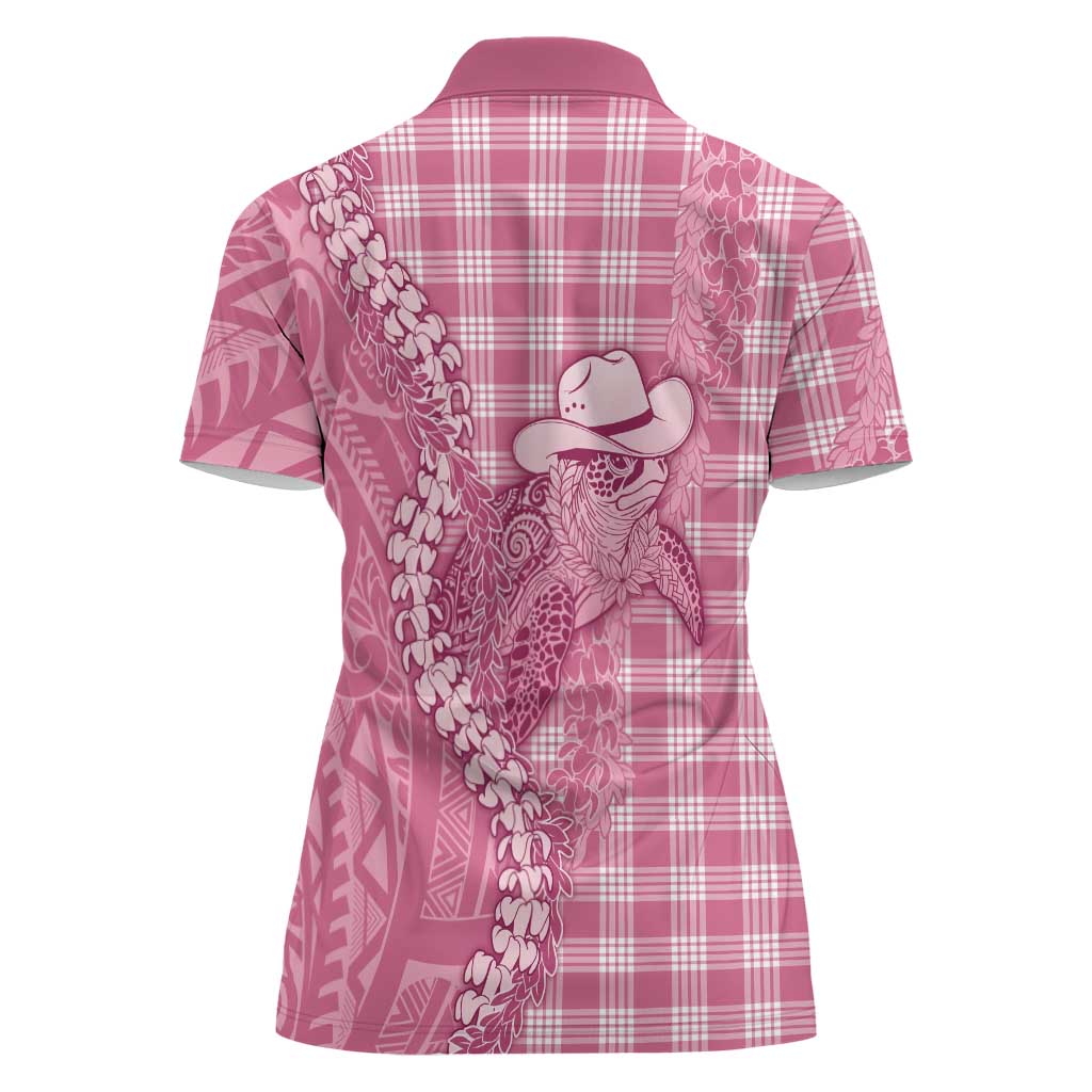 Pink Hawaii Palaka Cowboy Turtle Women Polo Shirt Hawaiian Paniolo Puakenikeni Maile Lei DT05 - Polynesian Pride