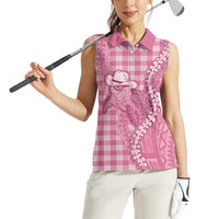 Pink Hawaii Palaka Cowboy Turtle Women Sleeveless Polo Shirt Hawaiian Paniolo Puakenikeni Maile Lei DT05 - Polynesian Pride