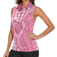 Pink Hawaii Palaka Cowboy Turtle Women Sleeveless Polo Shirt Hawaiian Paniolo Puakenikeni Maile Lei DT05 - Polynesian Pride
