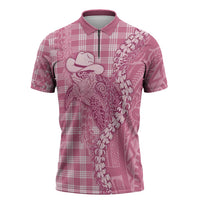 Pink Hawaii Palaka Cowboy Turtle Zipper Polo Shirt Hawaiian Paniolo Puakenikeni Maile Lei DT05 Pink - Polynesian Pride