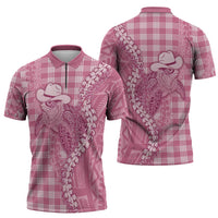Pink Hawaii Palaka Cowboy Turtle Zipper Polo Shirt Hawaiian Paniolo Puakenikeni Maile Lei DT05 - Polynesian Pride