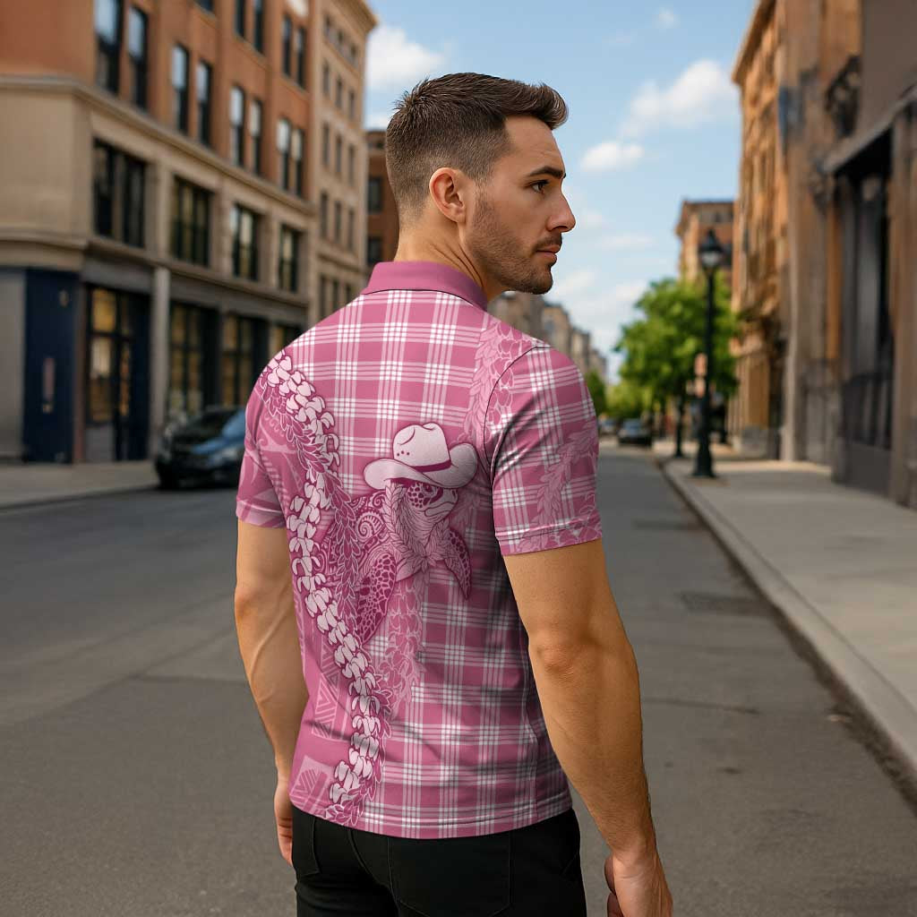 Pink Hawaii Palaka Cowboy Turtle Zipper Polo Shirt Hawaiian Paniolo Puakenikeni Maile Lei DT05 - Polynesian Pride