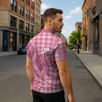 Pink Hawaii Palaka Cowboy Turtle Zipper Polo Shirt Hawaiian Paniolo Puakenikeni Maile Lei DT05 - Polynesian Pride
