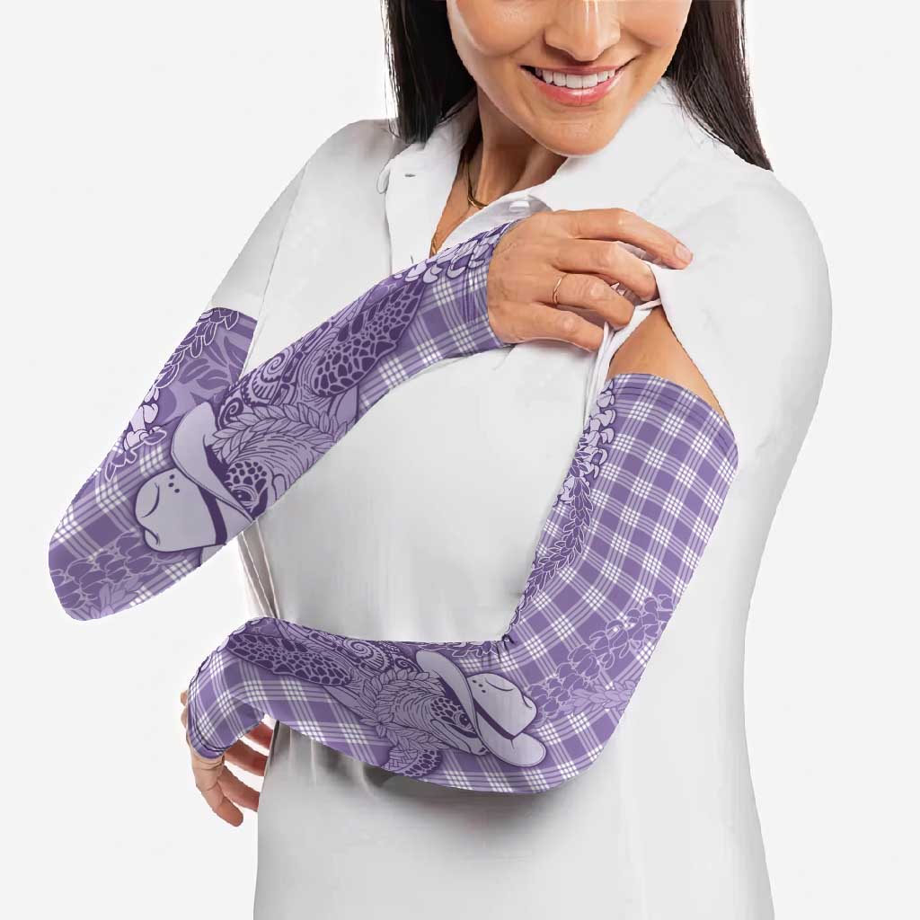 Purple Hawaii Palaka Cowboy Turtle Arm Sleeves Hawaiian Paniolo Puakenikeni Maile Lei - Polynesian Pride