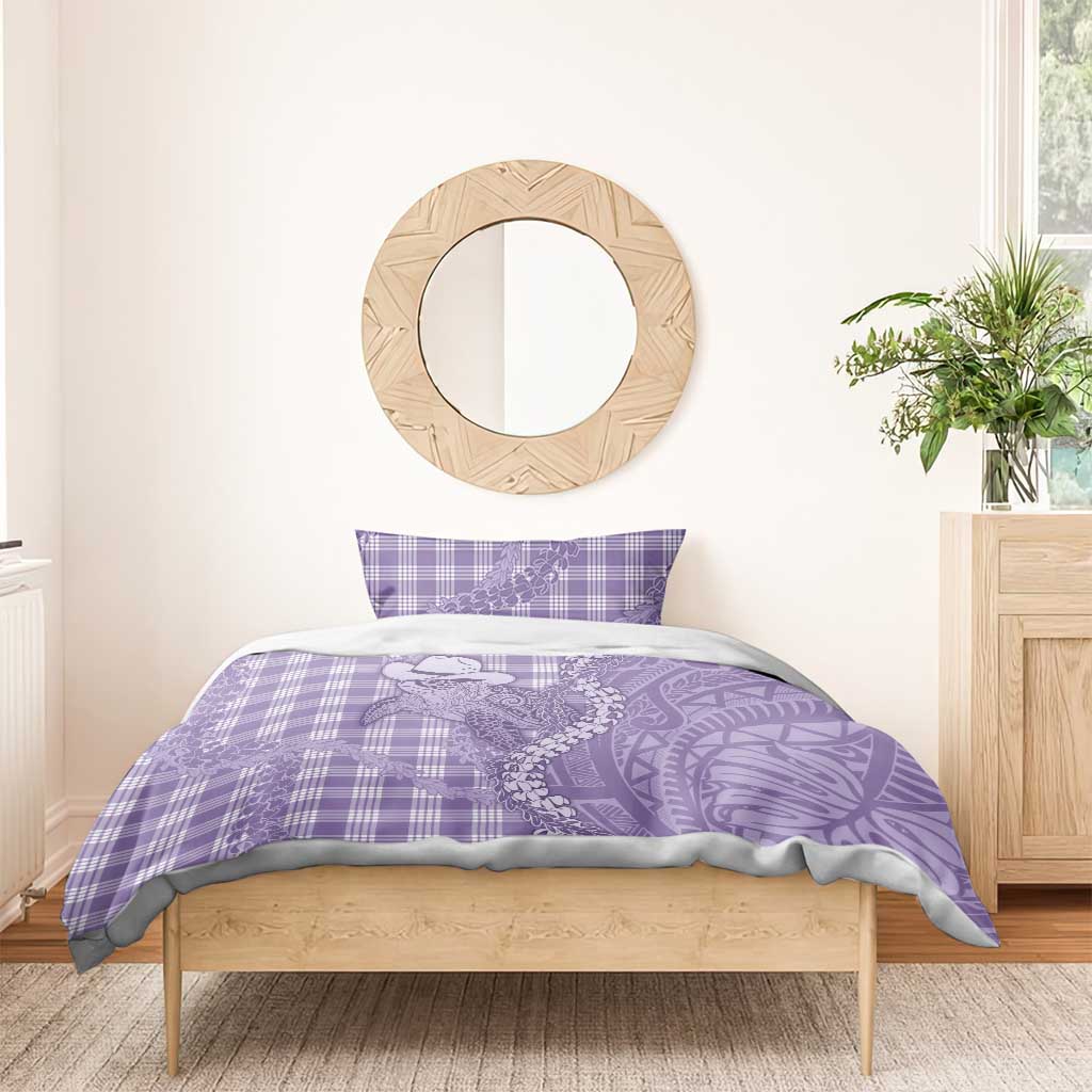 Purple Hawaii Palaka Cowboy Turtle Bedding Set Hawaiian Paniolo Puakenikeni Maile Lei - Polynesian Pride