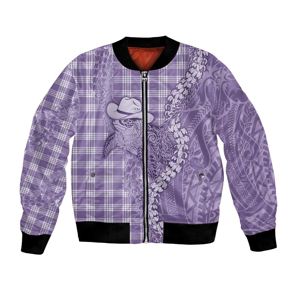 Purple Hawaii Palaka Cowboy Turtle Bomber Jacket Hawaiian Paniolo Puakenikeni Maile Lei DT05 Unisex Purple - Polynesian Pride