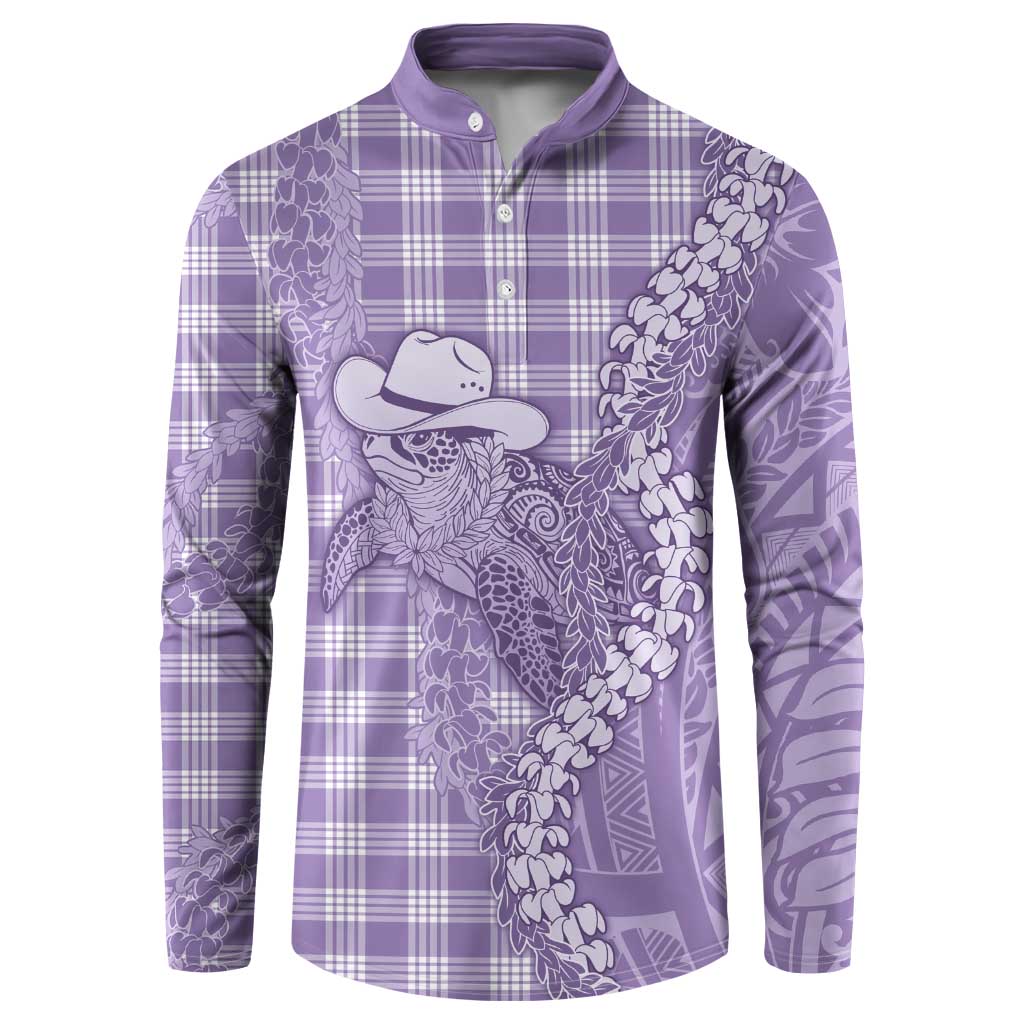 Purple Hawaii Palaka Cowboy Turtle Button Sweatshirt Hawaiian Paniolo Puakenikeni Maile Lei - Polynesian Pride