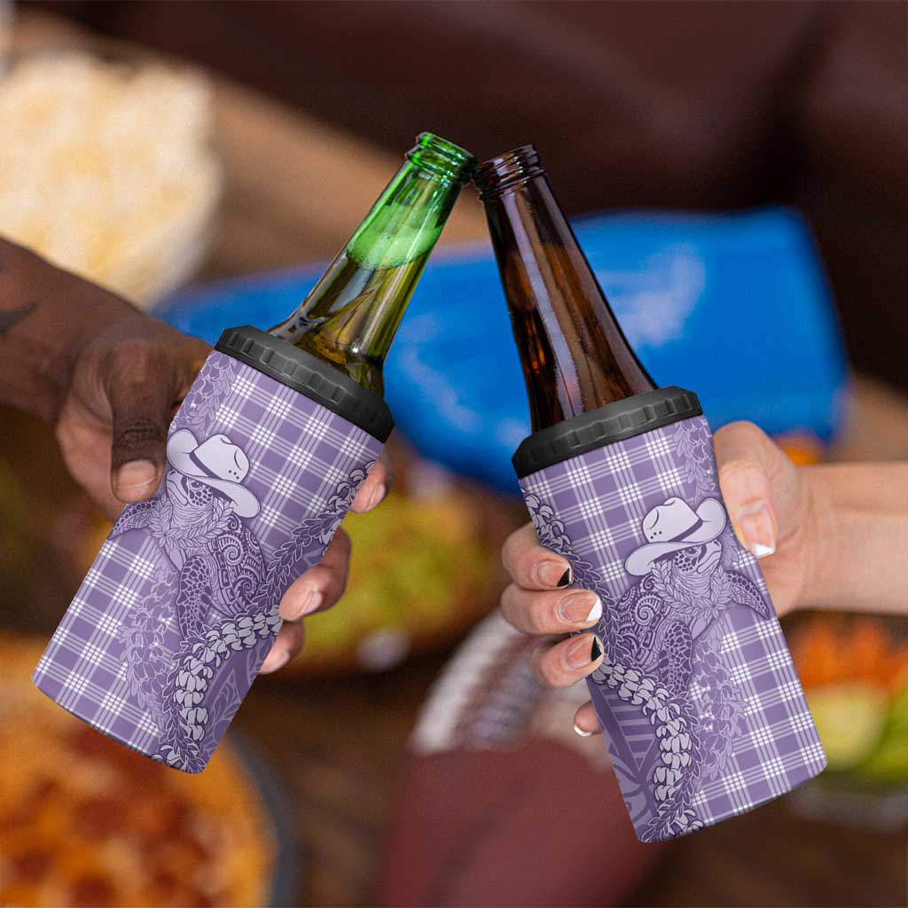 Purple Hawaii Palaka Cowboy Turtle 4 in 1 Can Cooler Tumbler Hawaiian Paniolo Puakenikeni Maile Lei DT05 - Polynesian Pride