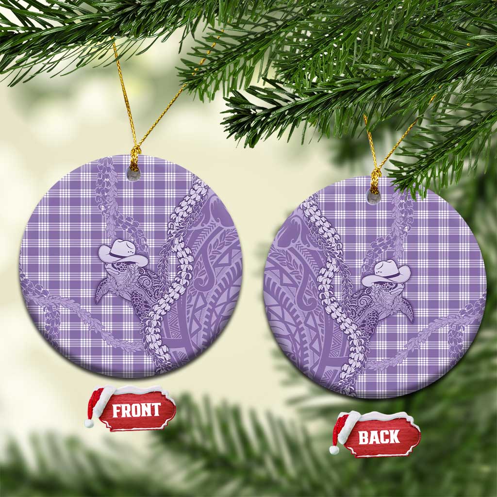 Purple Hawaii Palaka Cowboy Turtle Ceramic Ornament Hawaiian Paniolo Puakenikeni Maile Lei - Polynesian Pride