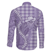 Purple Hawaii Palaka Cowboy Turtle Family Matching Long Sleeve Bodycon Dress and Hawaiian Shirt Hawaiian Paniolo Puakenikeni Maile Lei DT05 - Polynesian Pride