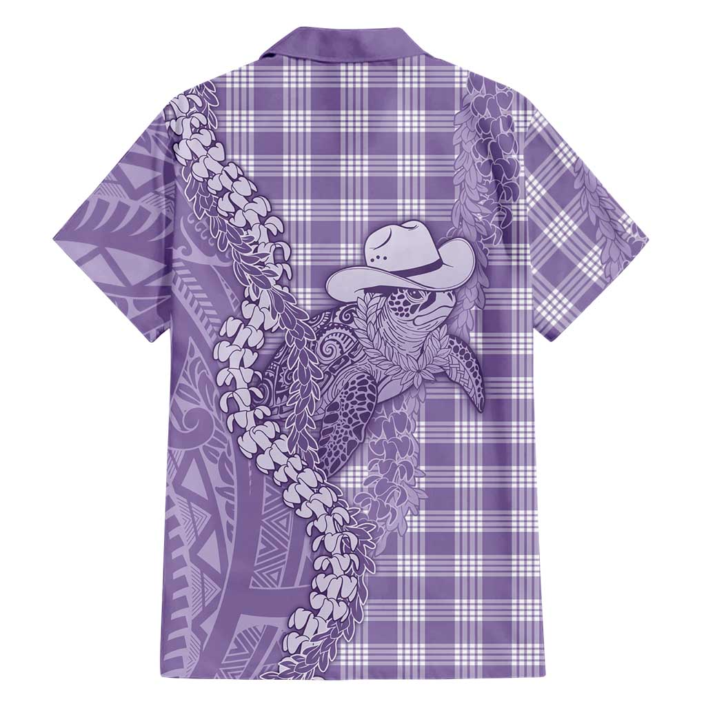 Purple Hawaii Palaka Cowboy Turtle Family Matching Off The Shoulder Long Sleeve Dress and Hawaiian Shirt Hawaiian Paniolo Puakenikeni Maile Lei DT05 - Polynesian Pride