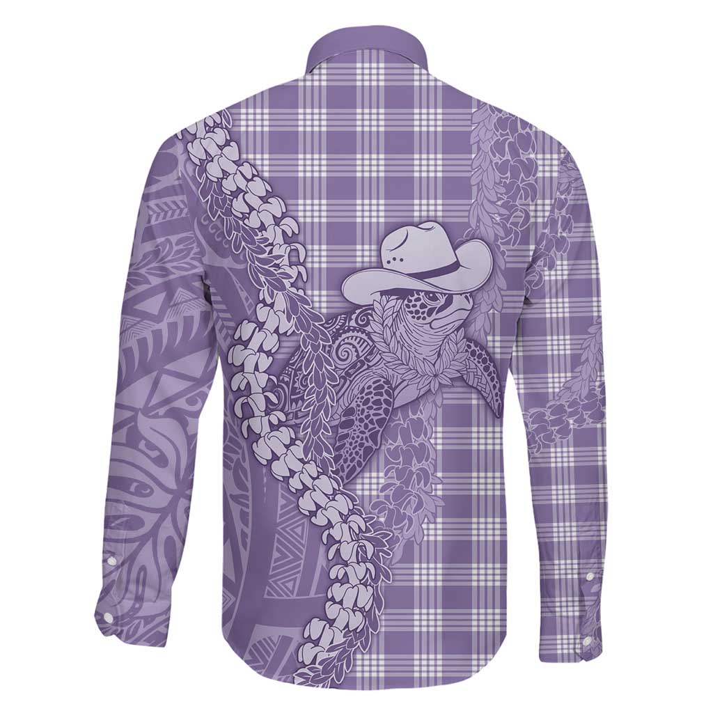 Purple Hawaii Palaka Cowboy Turtle Family Matching Off The Shoulder Long Sleeve Dress and Hawaiian Shirt Hawaiian Paniolo Puakenikeni Maile Lei DT05 - Polynesian Pride