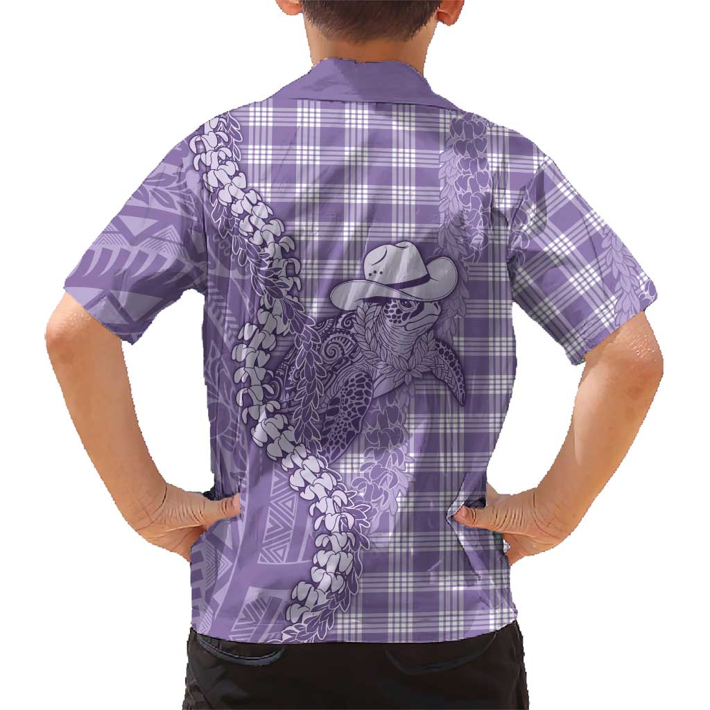 Purple Hawaii Palaka Cowboy Turtle Family Matching Off Shoulder Maxi Dress and Hawaiian Shirt Hawaiian Paniolo Puakenikeni Maile Lei DT05 - Polynesian Pride