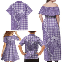 Purple Hawaii Palaka Cowboy Turtle Family Matching Off Shoulder Maxi Dress and Hawaiian Shirt Hawaiian Paniolo Puakenikeni Maile Lei DT05 - Polynesian Pride