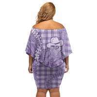 Purple Hawaii Palaka Cowboy Turtle Family Matching Off Shoulder Short Dress and Hawaiian Shirt Hawaiian Paniolo Puakenikeni Maile Lei DT05 - Polynesian Pride
