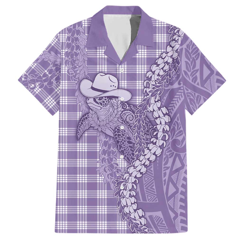 Purple Hawaii Palaka Cowboy Turtle Family Matching Puletasi and Hawaiian Shirt Hawaiian Paniolo Puakenikeni Maile Lei DT05 Dad's Shirt - Short Sleeve Purple - Polynesian Pride