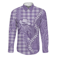 Purple Hawaii Palaka Cowboy Turtle Family Matching Puletasi and Hawaiian Shirt Hawaiian Paniolo Puakenikeni Maile Lei DT05 Dad's Shirt - Long Sleeve Purple - Polynesian Pride
