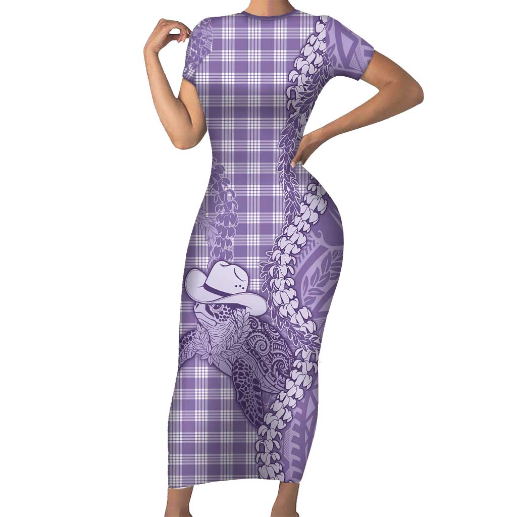 Purple Hawaii Palaka Cowboy Turtle Family Matching Short Sleeve Bodycon Dress and Hawaiian Shirt Hawaiian Paniolo Puakenikeni Maile Lei DT05 Mom's Dress Purple - Polynesian Pride