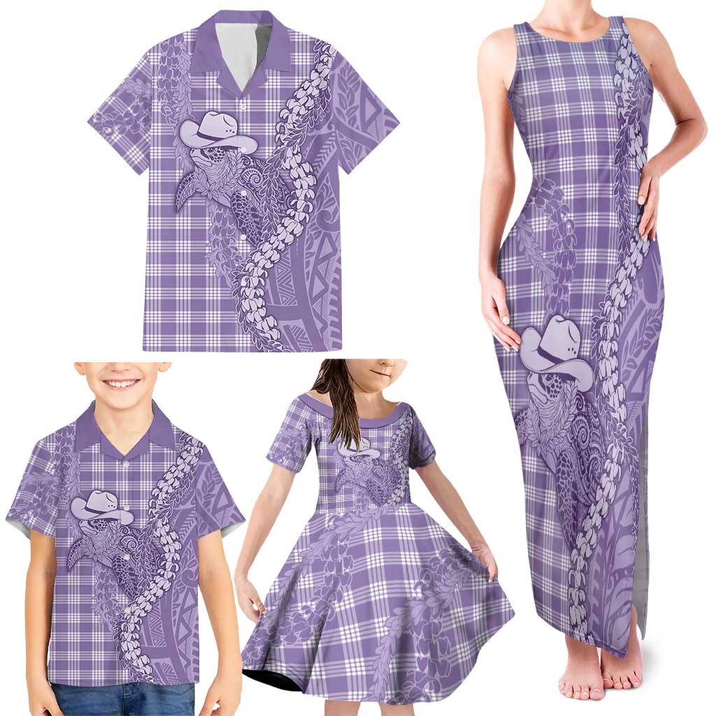 Purple Hawaii Palaka Cowboy Turtle Family Matching Tank Maxi Dress and Hawaiian Shirt Hawaiian Paniolo Puakenikeni Maile Lei DT05 - Polynesian Pride