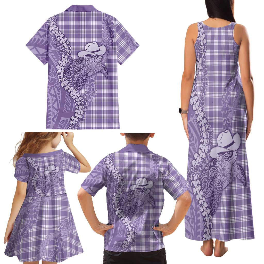Purple Hawaii Palaka Cowboy Turtle Family Matching Tank Maxi Dress and Hawaiian Shirt Hawaiian Paniolo Puakenikeni Maile Lei DT05 - Polynesian Pride