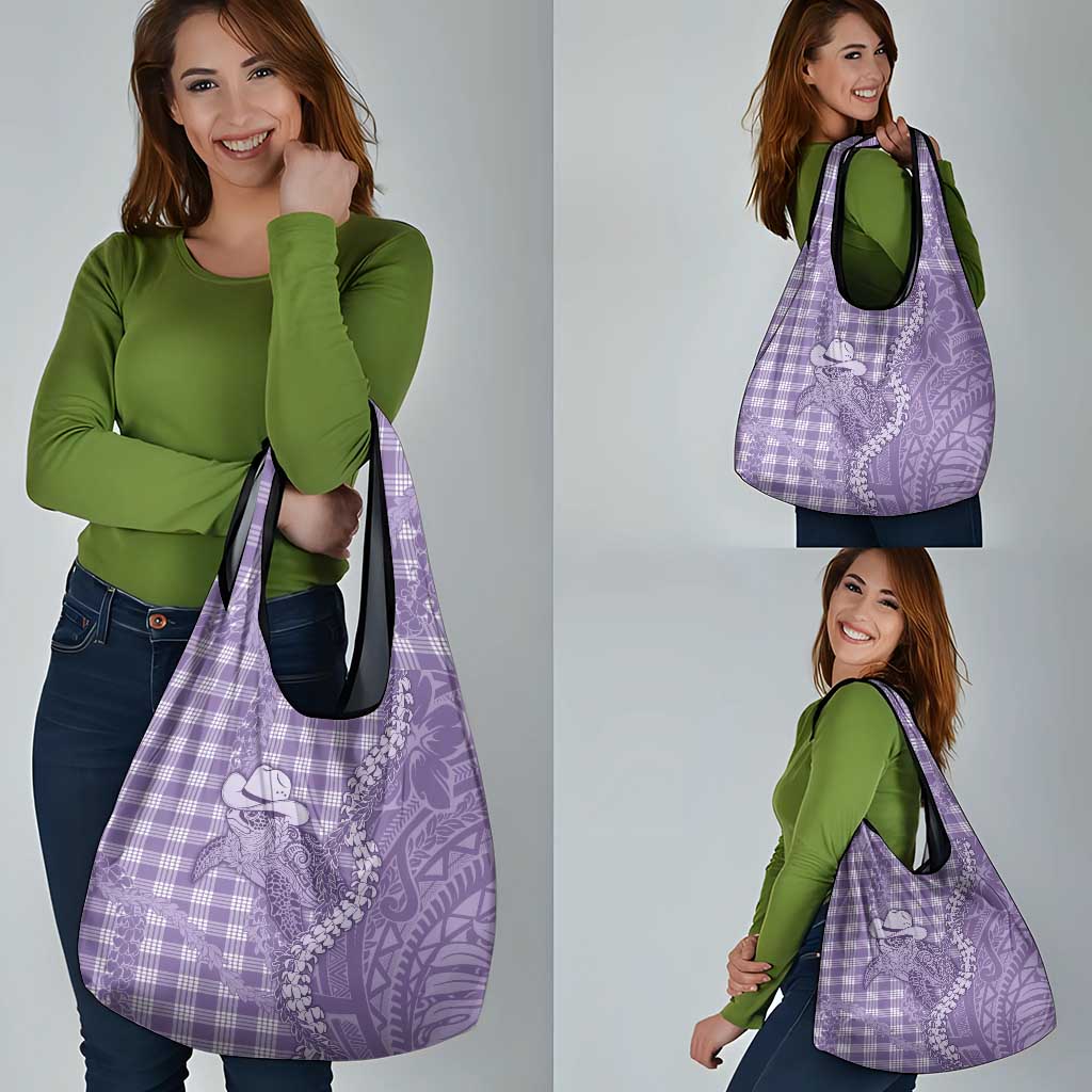 Purple Hawaii Palaka Cowboy Turtle Grocery Bag Hawaiian Paniolo Puakenikeni Maile Lei - Polynesian Pride