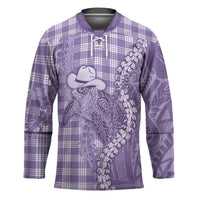 Purple Hawaii Palaka Cowboy Turtle Hockey Jersey Hawaiian Paniolo Puakenikeni Maile Lei - Polynesian Pride