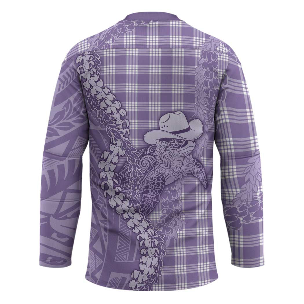 Purple Hawaii Palaka Cowboy Turtle Hockey Jersey Hawaiian Paniolo Puakenikeni Maile Lei - Polynesian Pride