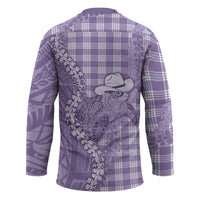 Purple Hawaii Palaka Cowboy Turtle Hockey Jersey Hawaiian Paniolo Puakenikeni Maile Lei - Polynesian Pride