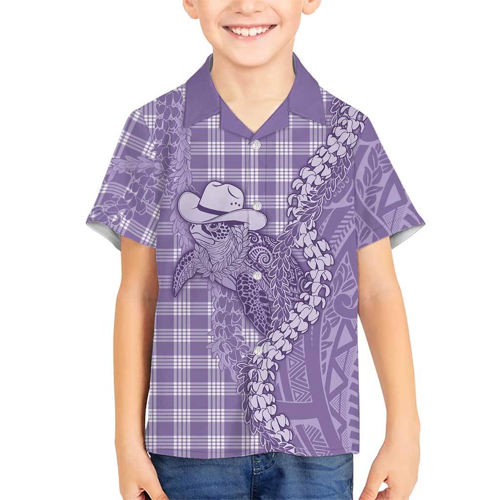 Purple Hawaii Palaka Cowboy Turtle Kid Hawaiian Shirt Hawaiian Paniolo Puakenikeni Maile Lei - Polynesian Pride
