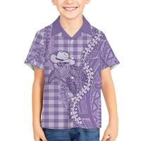 Purple Hawaii Palaka Cowboy Turtle Kid Hawaiian Shirt Hawaiian Paniolo Puakenikeni Maile Lei DT05 Kid Purple - Polynesian Pride