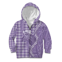 Purple Hawaii Palaka Cowboy Turtle Kid Hoodie Hawaiian Paniolo Puakenikeni Maile Lei DT05 Zip Hoodie Purple - Polynesian Pride