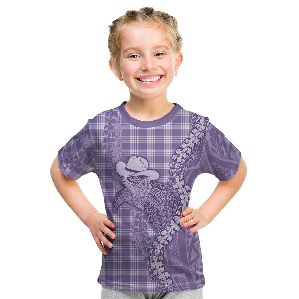 Purple Hawaii Palaka Cowboy Turtle Kid T Shirt Hawaiian Paniolo Puakenikeni Maile Lei - Polynesian Pride
