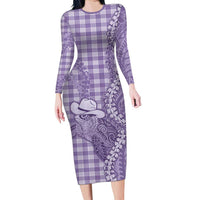 Purple Hawaii Palaka Cowboy Turtle Long Sleeve Bodycon Dress Hawaiian Paniolo Puakenikeni Maile Lei DT05 Long Dress Purple - Polynesian Pride